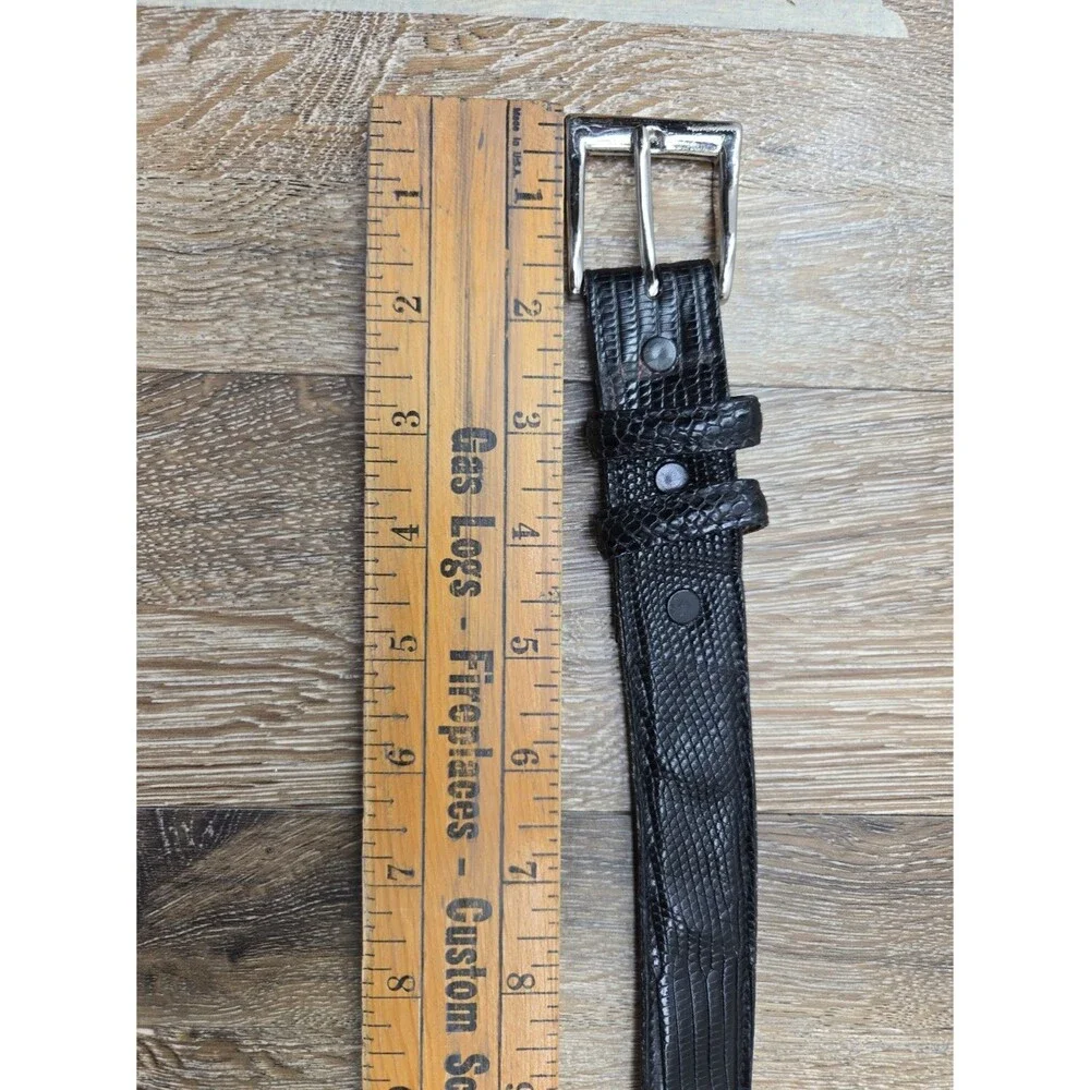 Ben Silver Genuine Lizard & Leather Black Belt Men's 40 Made in USA 31401 Brass